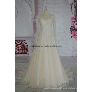 Long Sleeve V-Neck Champagne Low Price Wedding Dress